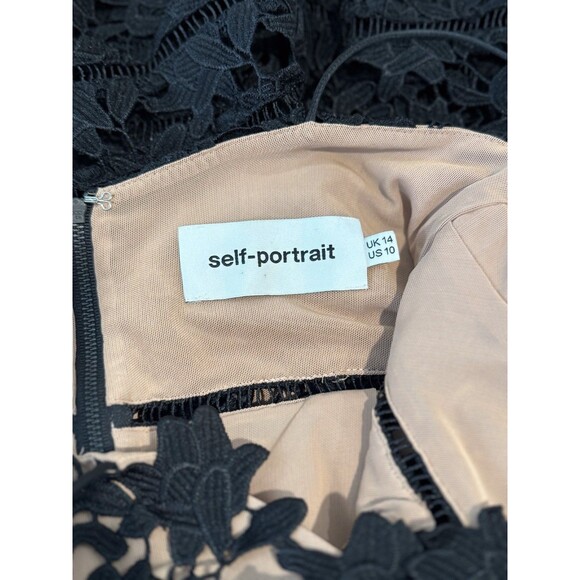 Self Portrait Dress Black Azaelea Midi V Neck Floral Overlay Evening Size 10 - Picture 4 of 15